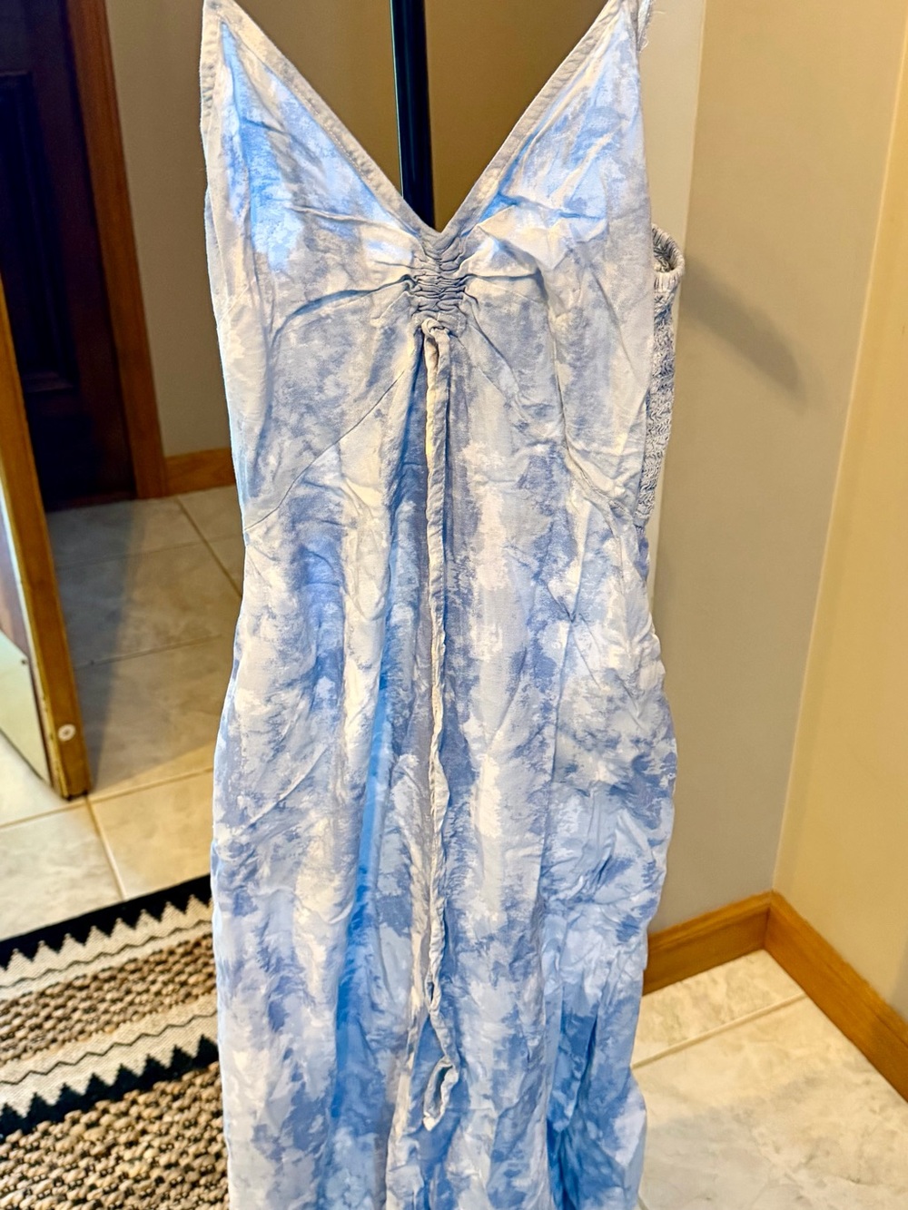 Sincerely Jules Light Blue Tie-Dye Ruched V-Neck Maxi Dress